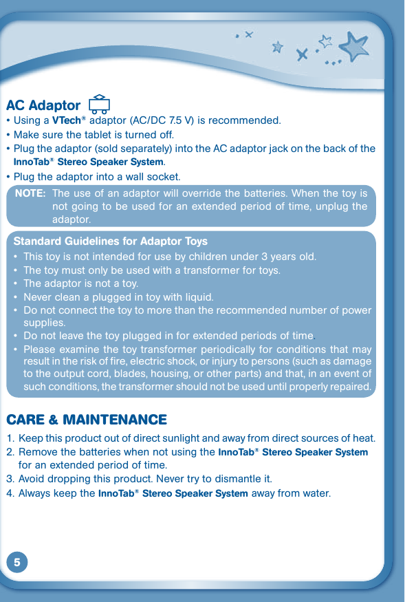 Page 6 of 8 - Vtech Vtech-Innotab-Stereo-Speaker-System-2-2S-3-3S-Owners-Manual- Vtech-innotab-stereo-speaker-system-2-2s-3-3s-owners-manual