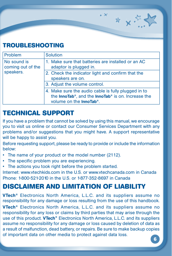 Page 7 of 8 - Vtech Vtech-Innotab-Stereo-Speaker-System-2-2S-3-3S-Owners-Manual- Vtech-innotab-stereo-speaker-system-2-2s-3-3s-owners-manual