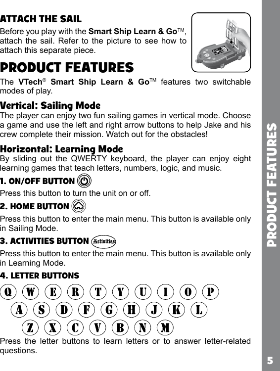 Page 5 of 10 - Vtech Vtech-Jake-And-The-Neverland-Pirates-Smart-Ship-Learn-And-Go-Owners-Manual-  Vtech-jake-and-the-neverland-pirates-smart-ship-learn-and-go-owners-manual