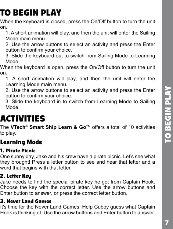 Page 7 of 10 - Vtech Vtech-Jake-And-The-Neverland-Pirates-Smart-Ship-Learn-And-Go-Owners-Manual-  Vtech-jake-and-the-neverland-pirates-smart-ship-learn-and-go-owners-manual