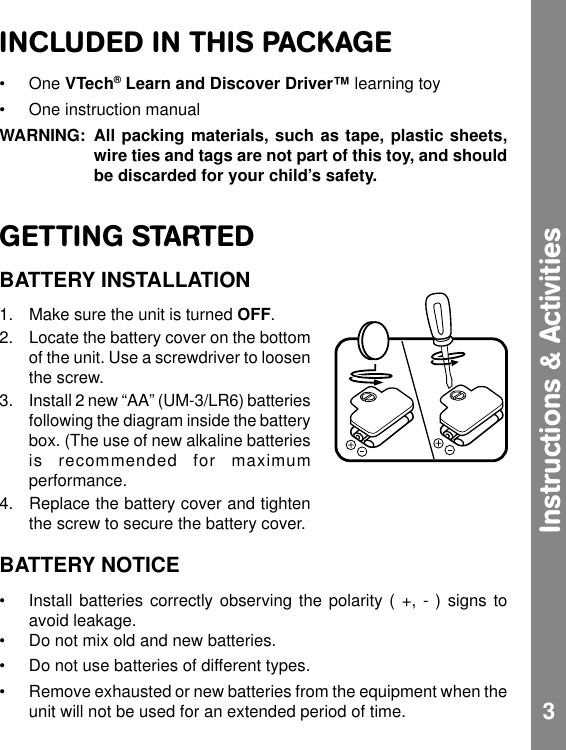 Page 4 of 8 - Vtech Vtech-Learn-And-Discover-Driver-Owners-Manual- Learn And Discover Driver  Vtech-learn-and-discover-driver-owners-manual