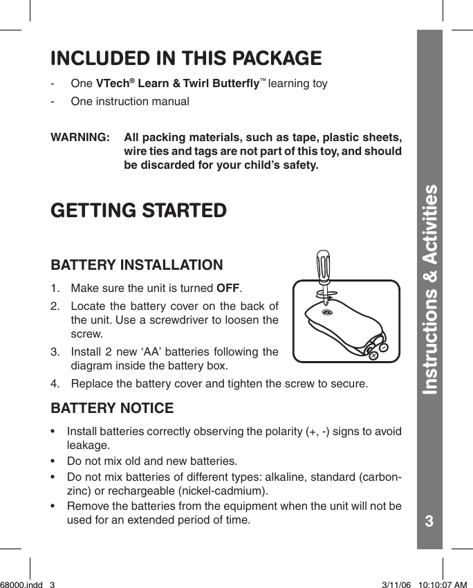Page 4 of 9 - Vtech Vtech-Learn-And-Twirl-Butterfly-Owners-Manual- 68000  Vtech-learn-and-twirl-butterfly-owners-manual