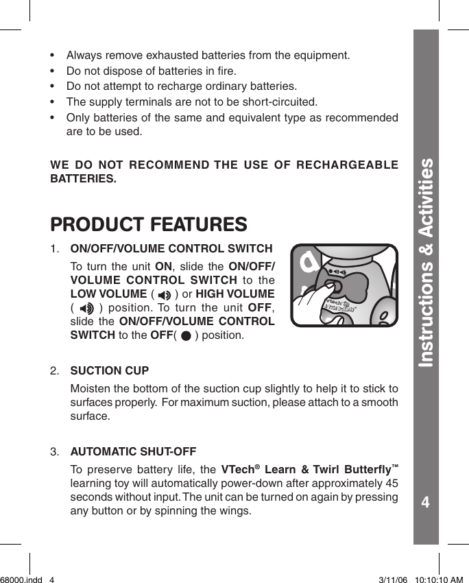 Page 5 of 9 - Vtech Vtech-Learn-And-Twirl-Butterfly-Owners-Manual- 68000  Vtech-learn-and-twirl-butterfly-owners-manual