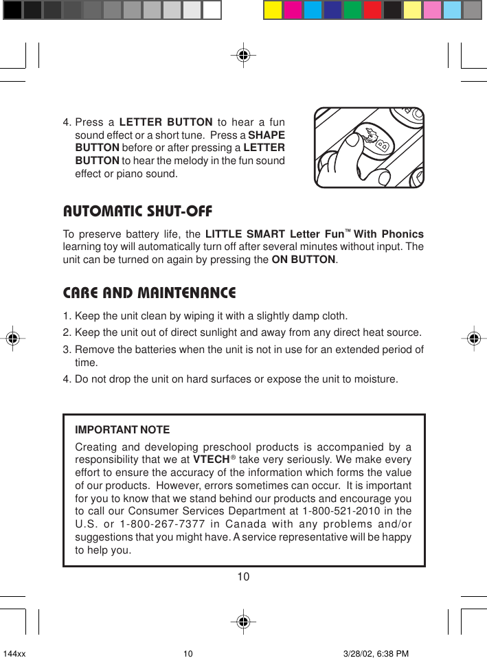 Page 11 of 12 - Vtech Vtech-Letter-Fun-With-Phonics-Owners-Manual- Letter Fun With Phonics  Vtech-letter-fun-with-phonics-owners-manual