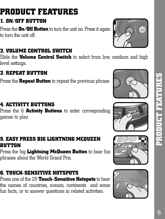 Page 6 of 10 - Vtech Vtech-Lightning-Mcqueen-Atlas-Owners-Manual-  Vtech-lightning-mcqueen-atlas-owners-manual