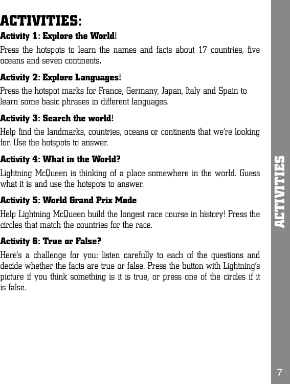 Page 7 of 10 - Vtech Vtech-Lightning-Mcqueen-Atlas-Owners-Manual-  Vtech-lightning-mcqueen-atlas-owners-manual