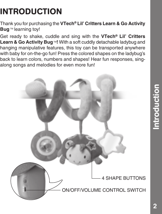 Page 3 of 11 - Vtech Vtech-Lil-Critters-Learn-And-Go-Activity-Bug-Owners-Manual-  Vtech-lil-critters-learn-and-go-activity-bug-owners-manual