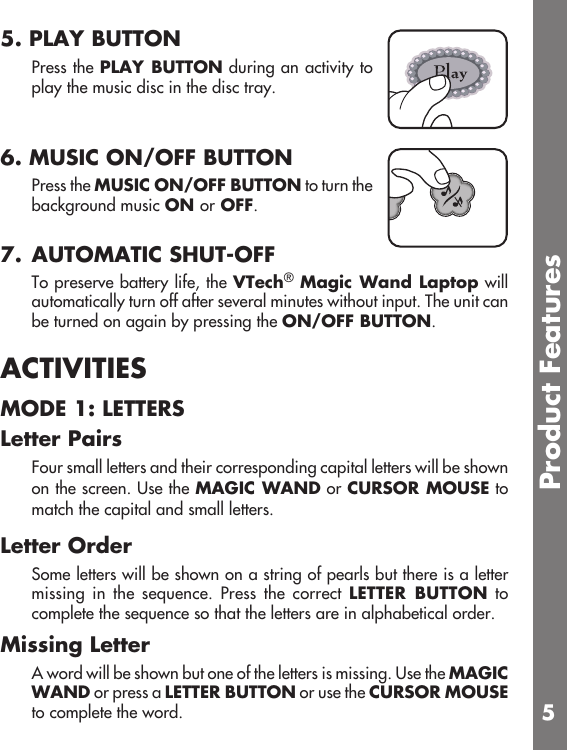 Page 6 of 9 - Vtech Vtech-Magic-Wand-Laptop-Owners-Manual- Magic Wand Laptop - Manual  Vtech-magic-wand-laptop-owners-manual