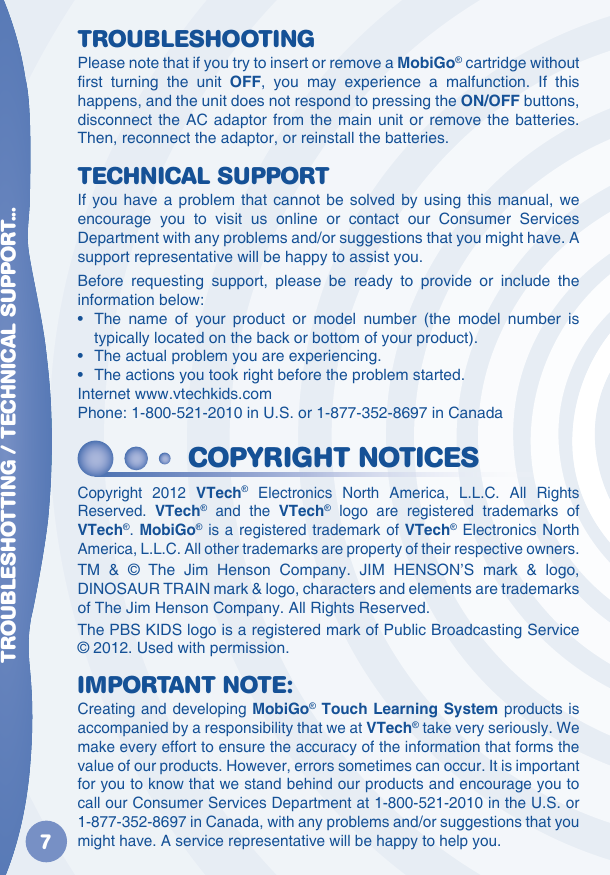 Page 8 of 10 - Vtech Vtech-Mobigo-Cartridge-Dinosaur-Train-Owners-Manual-  Vtech-mobigo-cartridge-dinosaur-train-owners-manual