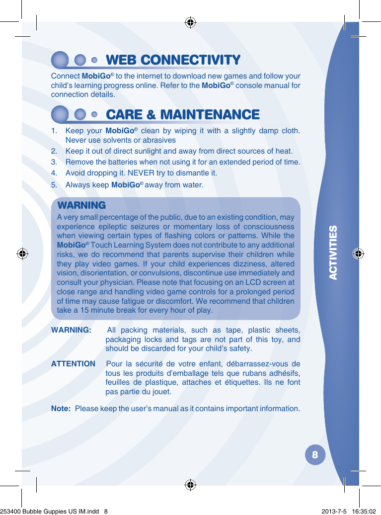 Page 9 of 12 - Vtech Vtech-Mobigo-Software-Bubble-Guppies-Owners-Manual-  Vtech-mobigo-software-bubble-guppies-owners-manual