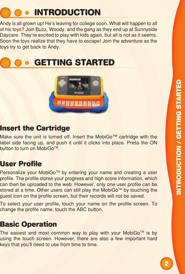 Page 3 of 10 - Vtech Vtech-Mobigo-Software-Cartridge-Toy-Story-3-Owners-Manual-  Vtech-mobigo-software-cartridge-toy-story-3-owners-manual