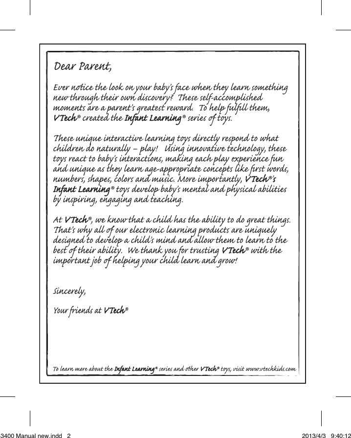 Page 2 of 10 - Vtech Vtech-Move-And-Zoom-Racer-Owners-Manual-  Vtech-move-and-zoom-racer-owners-manual