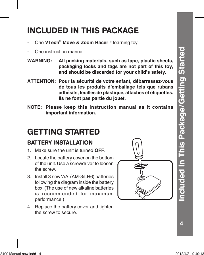 Page 4 of 10 - Vtech Vtech-Move-And-Zoom-Racer-Owners-Manual-  Vtech-move-and-zoom-racer-owners-manual