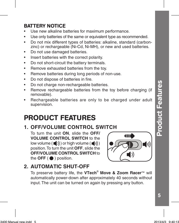Page 5 of 10 - Vtech Vtech-Move-And-Zoom-Racer-Owners-Manual-  Vtech-move-and-zoom-racer-owners-manual