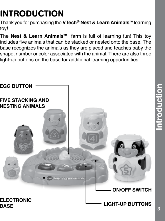 Page 3 of 10 - Vtech Vtech-Nest-And-Learn-Animals-Owners-Manual-  Vtech-nest-and-learn-animals-owners-manual