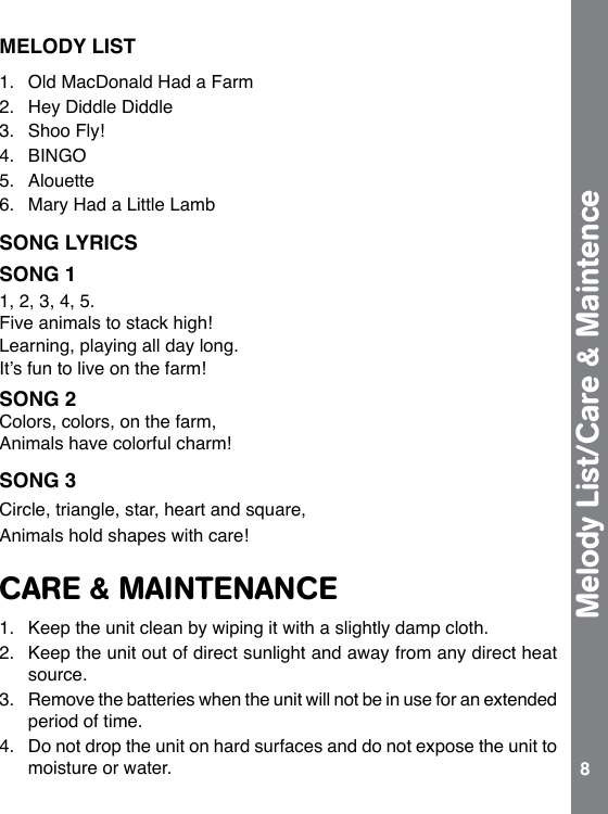 Page 8 of 10 - Vtech Vtech-Nest-And-Learn-Animals-Owners-Manual-  Vtech-nest-and-learn-animals-owners-manual