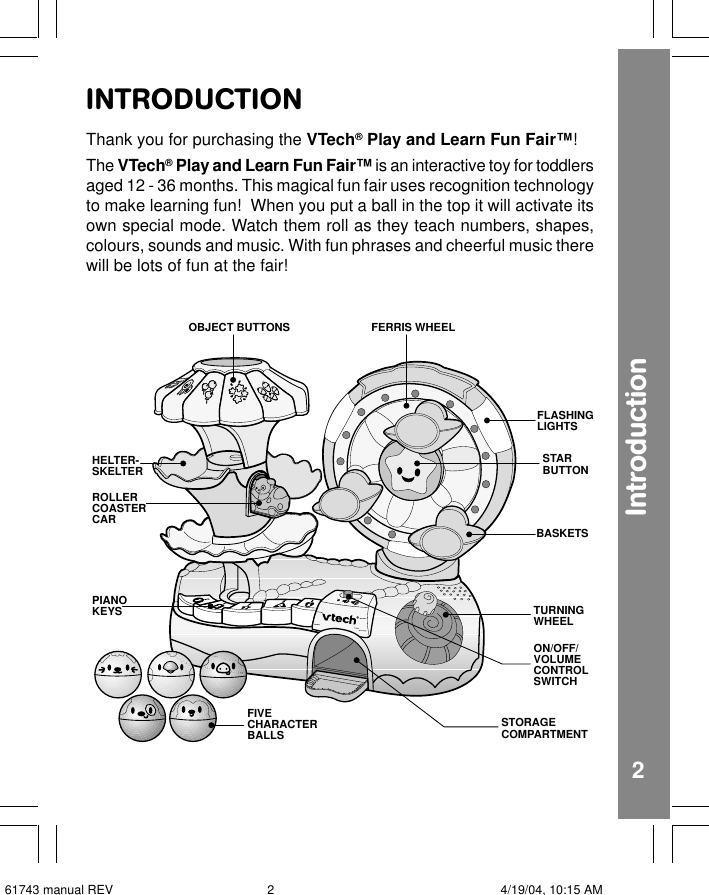 Page 3 of 10 - Vtech Vtech-Play-And-Learn-Fun-Fair-Users-Manual-  Vtech-play-and-learn-fun-fair-users-manual