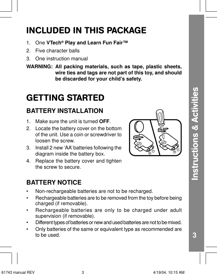 Page 4 of 10 - Vtech Vtech-Play-And-Learn-Fun-Fair-Users-Manual-  Vtech-play-and-learn-fun-fair-users-manual