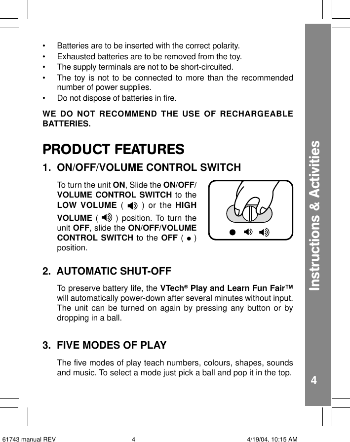 Page 5 of 10 - Vtech Vtech-Play-And-Learn-Fun-Fair-Users-Manual-  Vtech-play-and-learn-fun-fair-users-manual