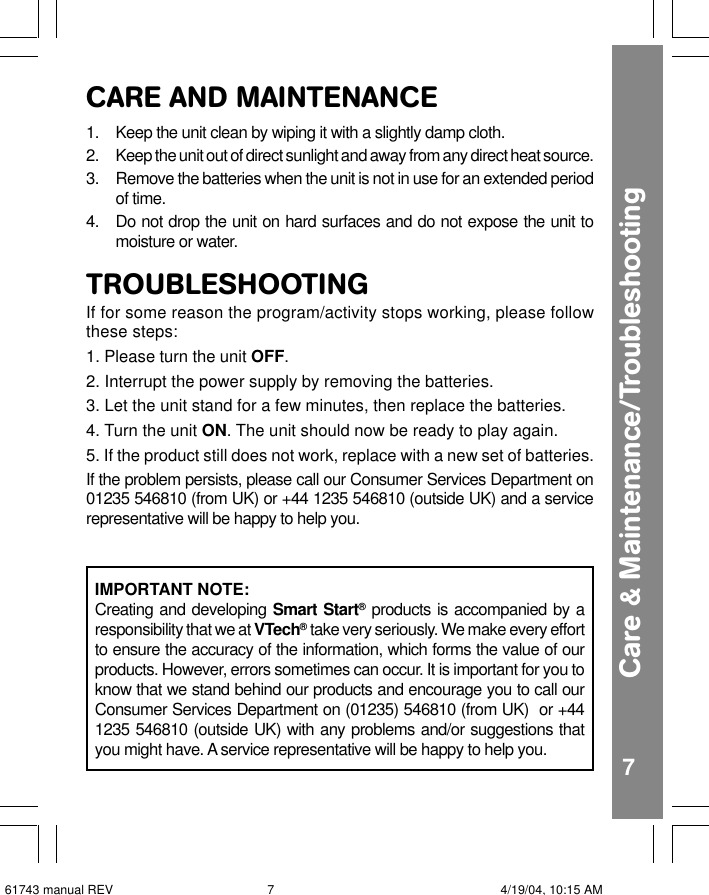 Page 8 of 10 - Vtech Vtech-Play-And-Learn-Fun-Fair-Users-Manual-  Vtech-play-and-learn-fun-fair-users-manual