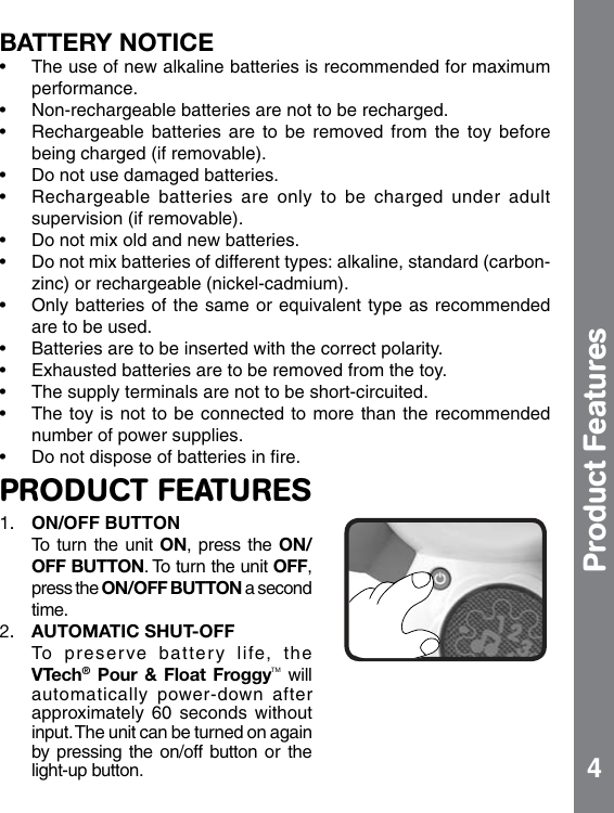 Page 5 of 10 - Vtech Vtech-Pour-And-Float-Froggy-Owners-Manual-  Vtech-pour-and-float-froggy-owners-manual