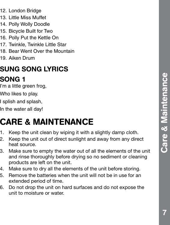 Page 8 of 10 - Vtech Vtech-Pour-And-Float-Froggy-Owners-Manual-  Vtech-pour-and-float-froggy-owners-manual