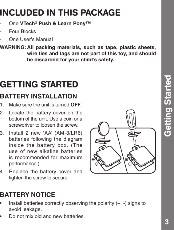 Page 4 of 10 - Vtech Vtech-Push-And-Learn-Pony-Owners-Manual-  Vtech-push-and-learn-pony-owners-manual