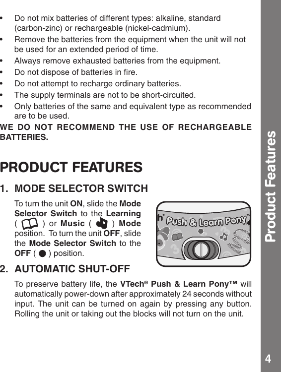 Page 5 of 10 - Vtech Vtech-Push-And-Learn-Pony-Owners-Manual-  Vtech-push-and-learn-pony-owners-manual