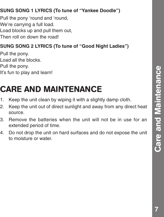Page 8 of 10 - Vtech Vtech-Push-And-Learn-Pony-Owners-Manual-  Vtech-push-and-learn-pony-owners-manual