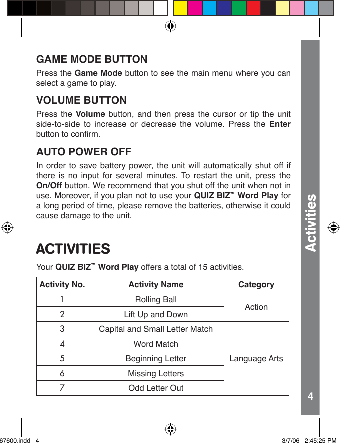 Vtech Quiz Biz Word Play Owners Manual 67600