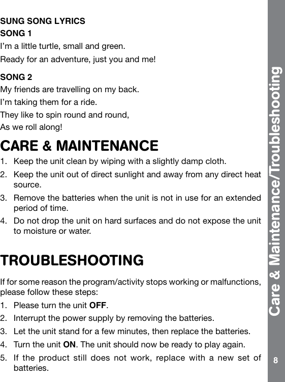 Page 8 of 10 - Vtech Vtech-Roll-And-Learn-Turtle-Owners-Manual-  Vtech-roll-and-learn-turtle-owners-manual