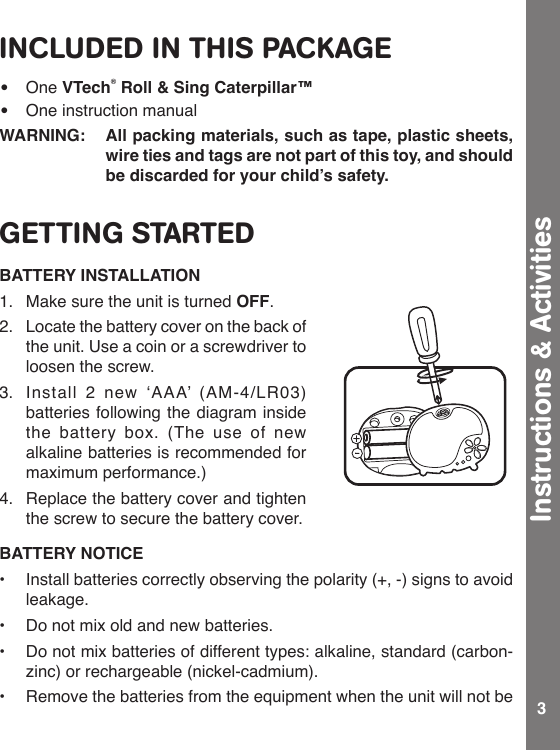 Page 4 of 9 - Vtech Vtech-Roll-And-Sing-Caterpillar-Owners-Manual- Roll & Sing Caterpillar - Manual  Vtech-roll-and-sing-caterpillar-owners-manual