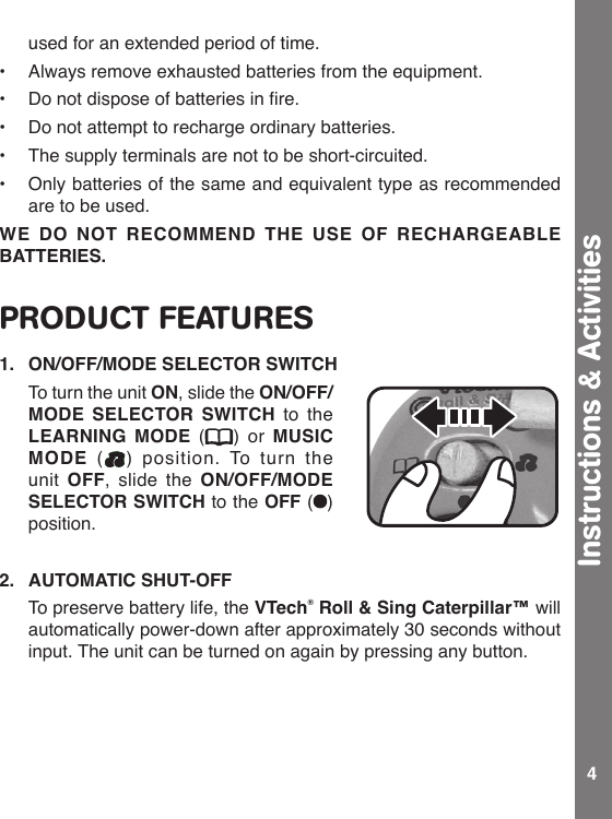 Page 5 of 9 - Vtech Vtech-Roll-And-Sing-Caterpillar-Owners-Manual- Roll & Sing Caterpillar - Manual  Vtech-roll-and-sing-caterpillar-owners-manual