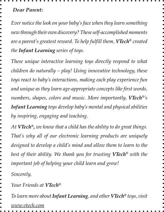 Page 2 of 9 - Vtech Vtech-Roll-N-Learn-Caterpillar-Owners-Manual- 56503 IM  Vtech-roll-n-learn-caterpillar-owners-manual