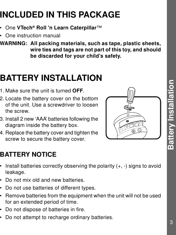 Page 4 of 9 - Vtech Vtech-Roll-N-Learn-Caterpillar-Owners-Manual- 56503 IM  Vtech-roll-n-learn-caterpillar-owners-manual