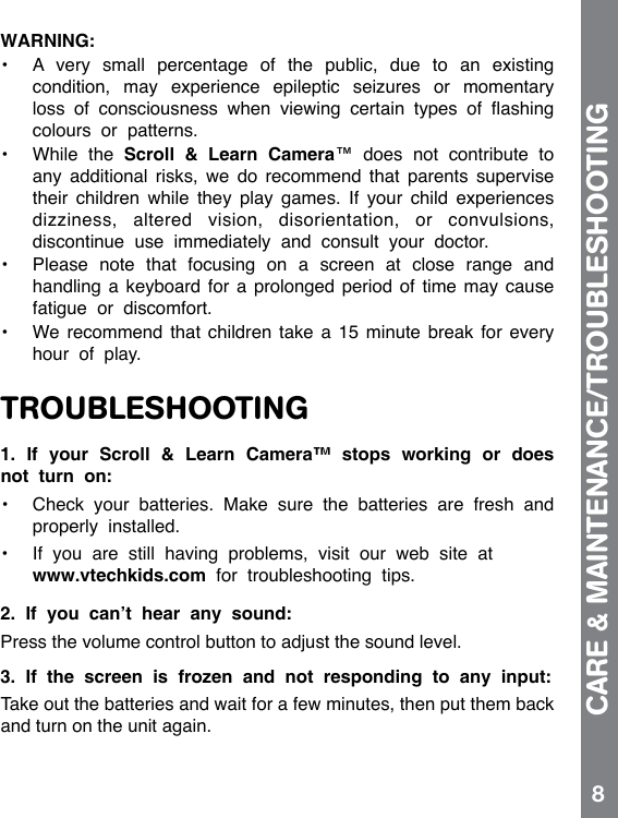 Page 9 of 12 - Vtech Vtech-Scroll-And-Learn-Camera-Owners-Manual-  Vtech-scroll-and-learn-camera-owners-manual