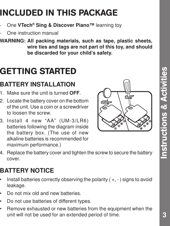 Page 4 of 10 - Vtech Vtech-Sing-And-Discover-Piano-Owners-Manual- Sing & Discover Piano  Vtech-sing-and-discover-piano-owners-manual