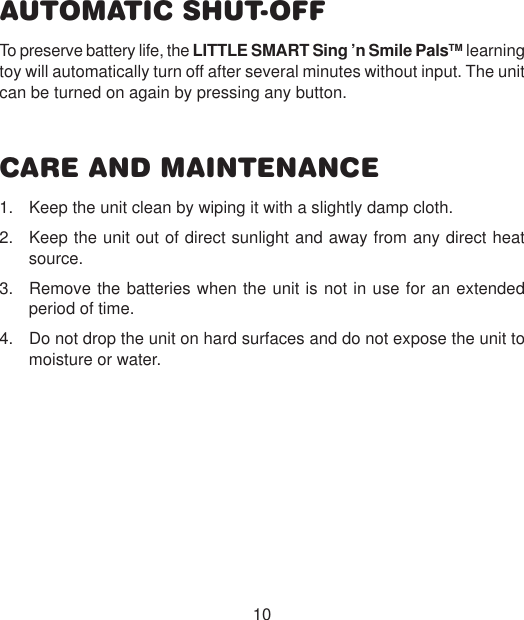 Page 11 of 12 - Vtech Vtech-Sing-N-Smile-Pals-Owners-Manual- Sing-n-Smile Pals  Vtech-sing-n-smile-pals-owners-manual