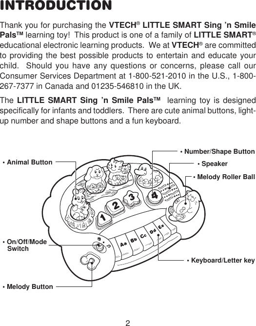Page 3 of 12 - Vtech Vtech-Sing-N-Smile-Pals-Owners-Manual- Sing-n-Smile Pals  Vtech-sing-n-smile-pals-owners-manual
