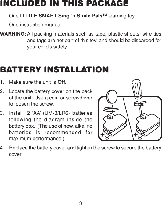 Page 4 of 12 - Vtech Vtech-Sing-N-Smile-Pals-Owners-Manual- Sing-n-Smile Pals  Vtech-sing-n-smile-pals-owners-manual