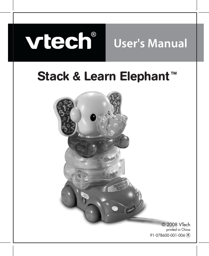Page 1 of 10 - Vtech Vtech-Stack-And-Learn-Elephant-Owners-Manual- Stack & Learn Elephant  Vtech-stack-and-learn-elephant-owners-manual