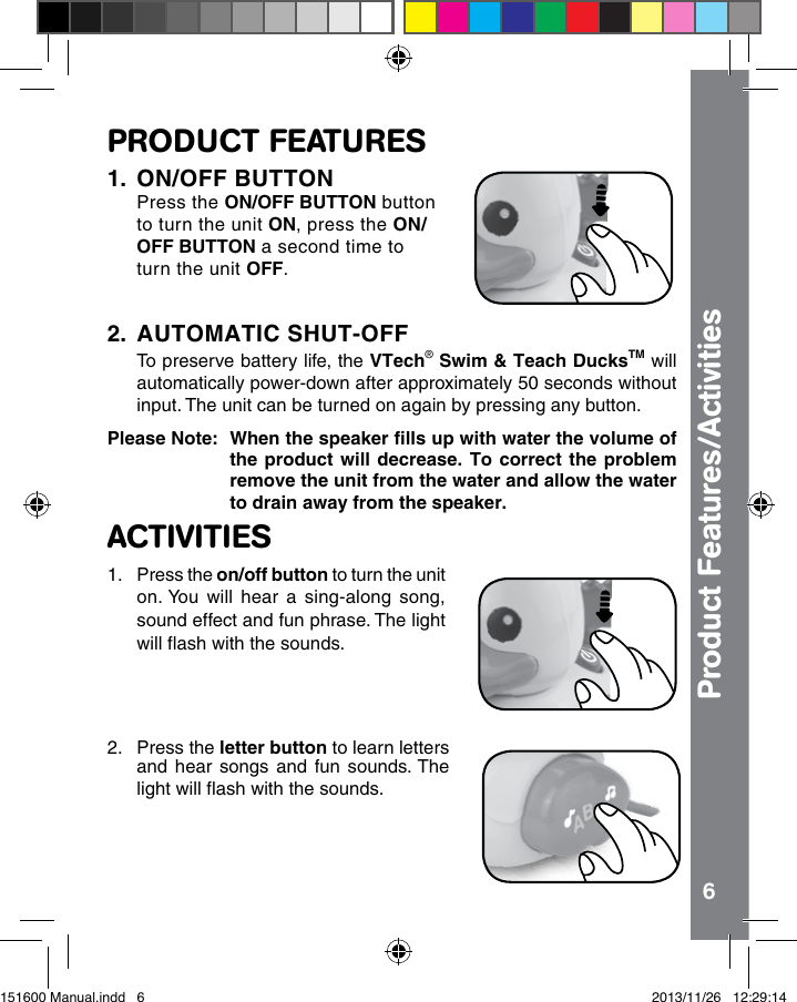Page 6 of 10 - Vtech Vtech-Swim-And-Teach-Ducks-Owners-Manual-  Vtech-swim-and-teach-ducks-owners-manual