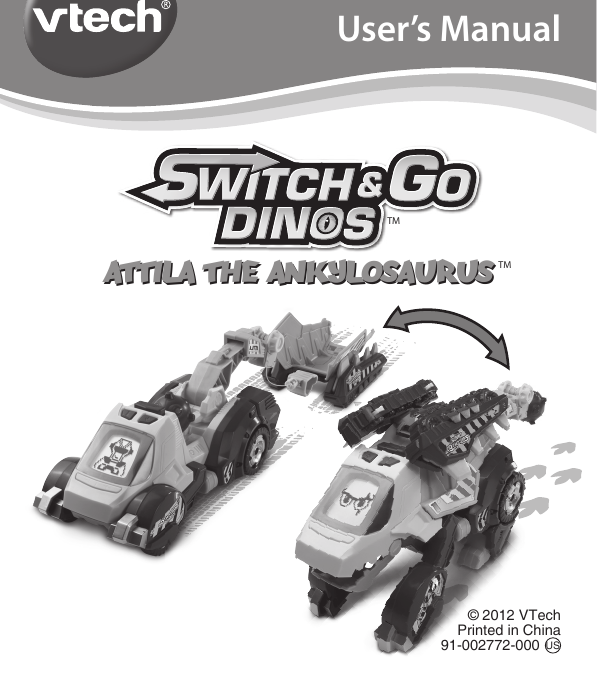 Page 1 of 12 - Vtech Vtech-Switch-And-Go-Dinos-Attila-The-Ankylosaurus-Owners-Manual-  Vtech-switch-and-go-dinos-attila-the-ankylosaurus-owners-manual