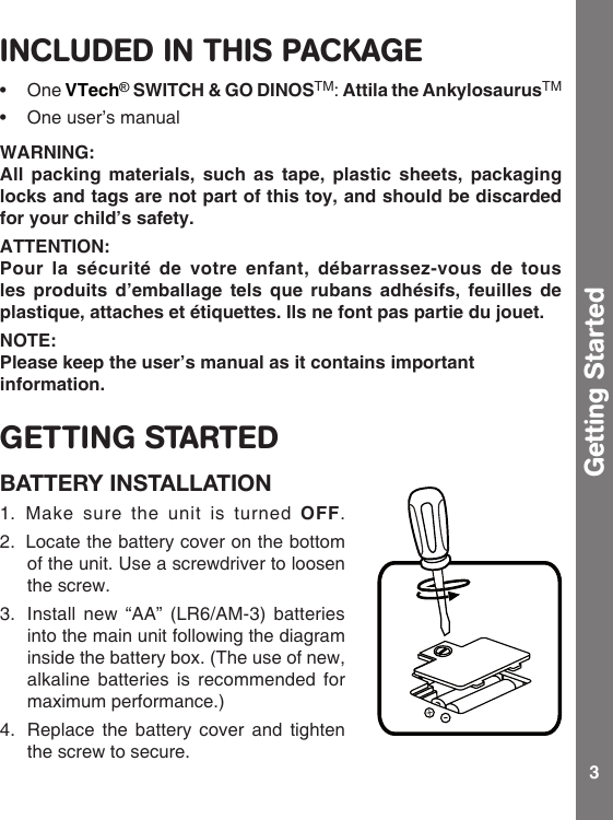 Page 4 of 12 - Vtech Vtech-Switch-And-Go-Dinos-Attila-The-Ankylosaurus-Owners-Manual-  Vtech-switch-and-go-dinos-attila-the-ankylosaurus-owners-manual