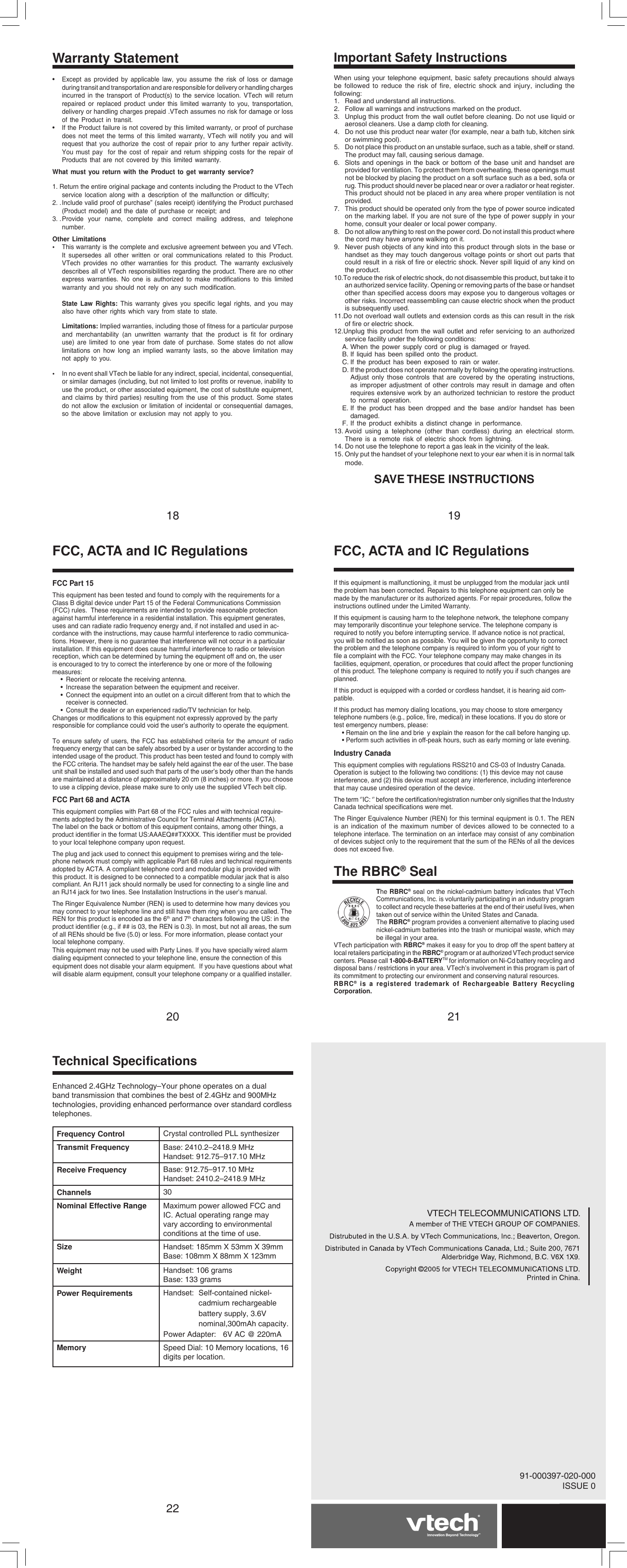 Page 4 of 4 - Vtech Vtech-T2308-Users-Manual- 91-000397-020-000t2308 Manual-eng Vtech-t2308-users-manual