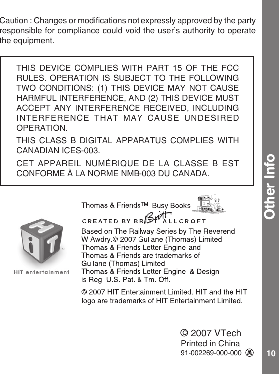 Page 10 of 10 - Vtech Vtech-Thomas-Teach-And-Touch-Busy-Books-Owners-Manual- Thomas Teach & Touch Busy Books - Manual  Vtech-thomas-teach-and-touch-busy-books-owners-manual