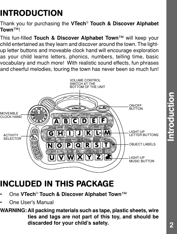 Page 3 of 11 - Vtech Vtech-Touch-And-Discover-Alphabet-Town-Owners-Manual- 64200 I/M  Vtech-touch-and-discover-alphabet-town-owners-manual