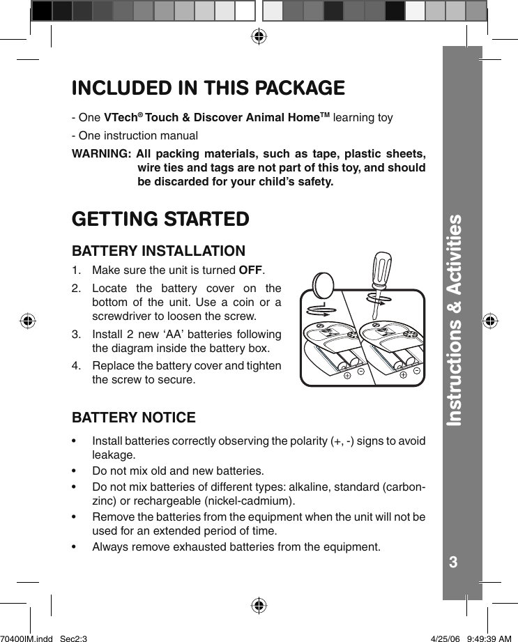 Page 4 of 10 - Vtech Vtech-Touch-And-Discover-Animal-Home-Owners-Manual- 704manual AW  Vtech-touch-and-discover-animal-home-owners-manual