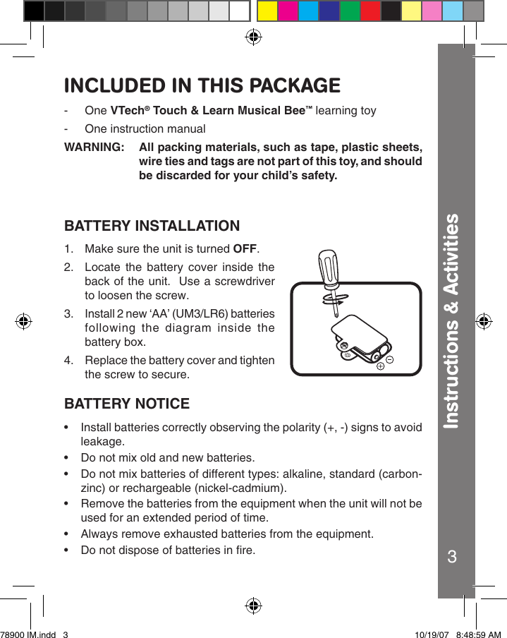Page 4 of 10 - Vtech Vtech-Touch-And-Learn-Musical-Bee-Owners-Manual- Touch & Learn Musical Bee  Vtech-touch-and-learn-musical-bee-owners-manual