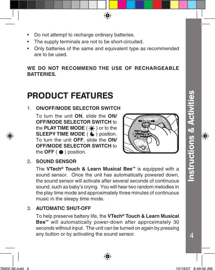 Page 5 of 10 - Vtech Vtech-Touch-And-Learn-Musical-Bee-Owners-Manual- Touch & Learn Musical Bee  Vtech-touch-and-learn-musical-bee-owners-manual